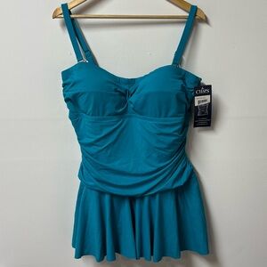 Women's Plus Size 16W One Piece Turquoise Swimsuit Molded Cup Slimming